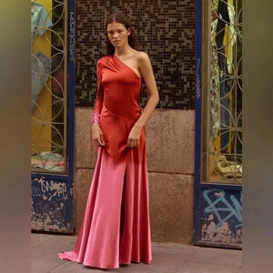 Alejandra Alonso Rojas Dip-Dye Silk One-Shoulder Asymmetrical Gown with/ Train